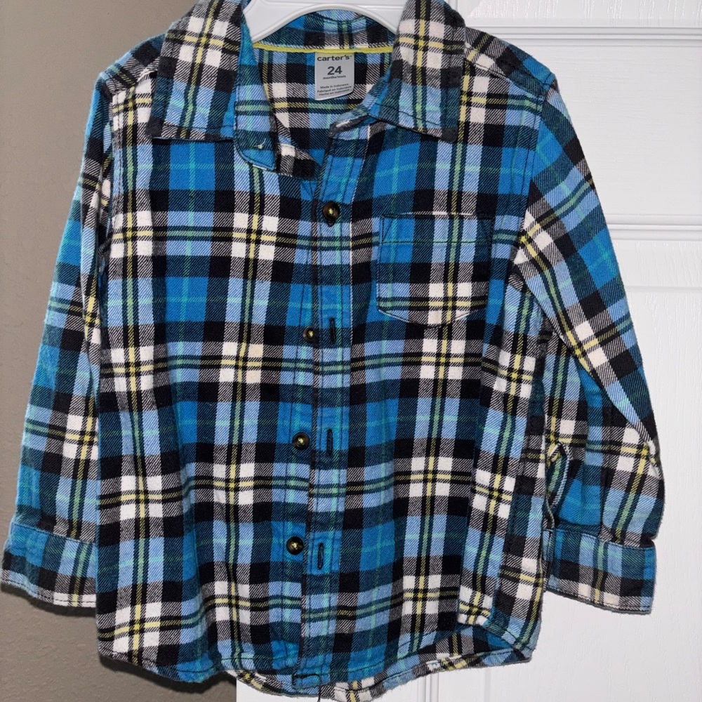 Carter's Vibrant Blue and Black Plaid Shirt 24 month.